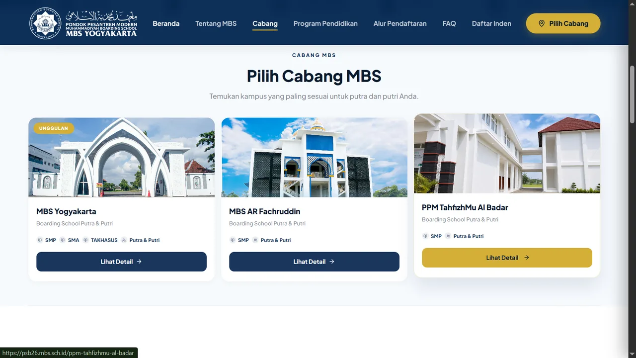 Pilihan cabang sekolah di Portal PSB